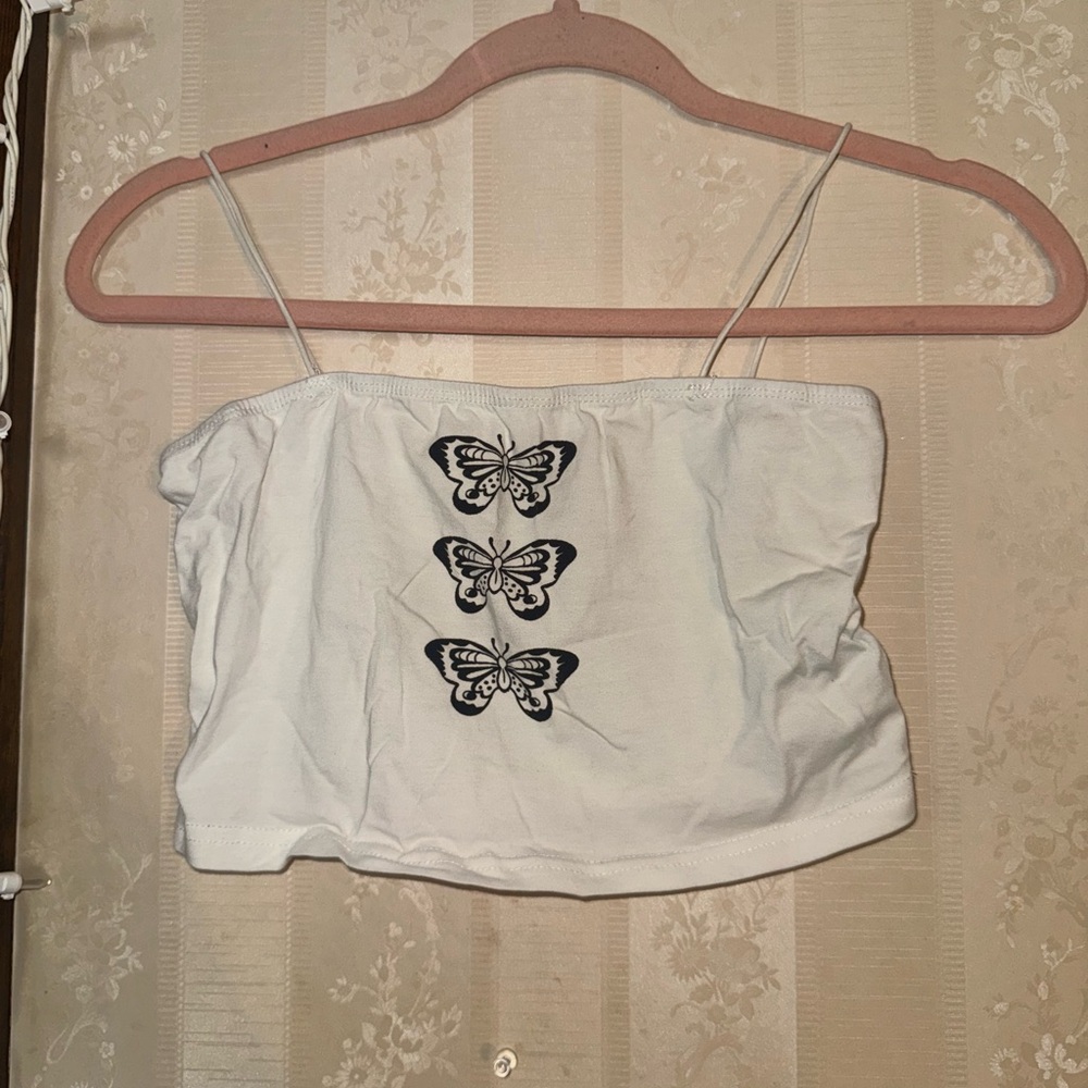 Shein white and black butterfly crop top